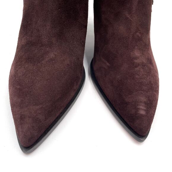 Aquazzura Marfa Fringed Western Boots Brown Suede Pointed Toe Heels Sz 38 / 8 - Picture 5 of 10